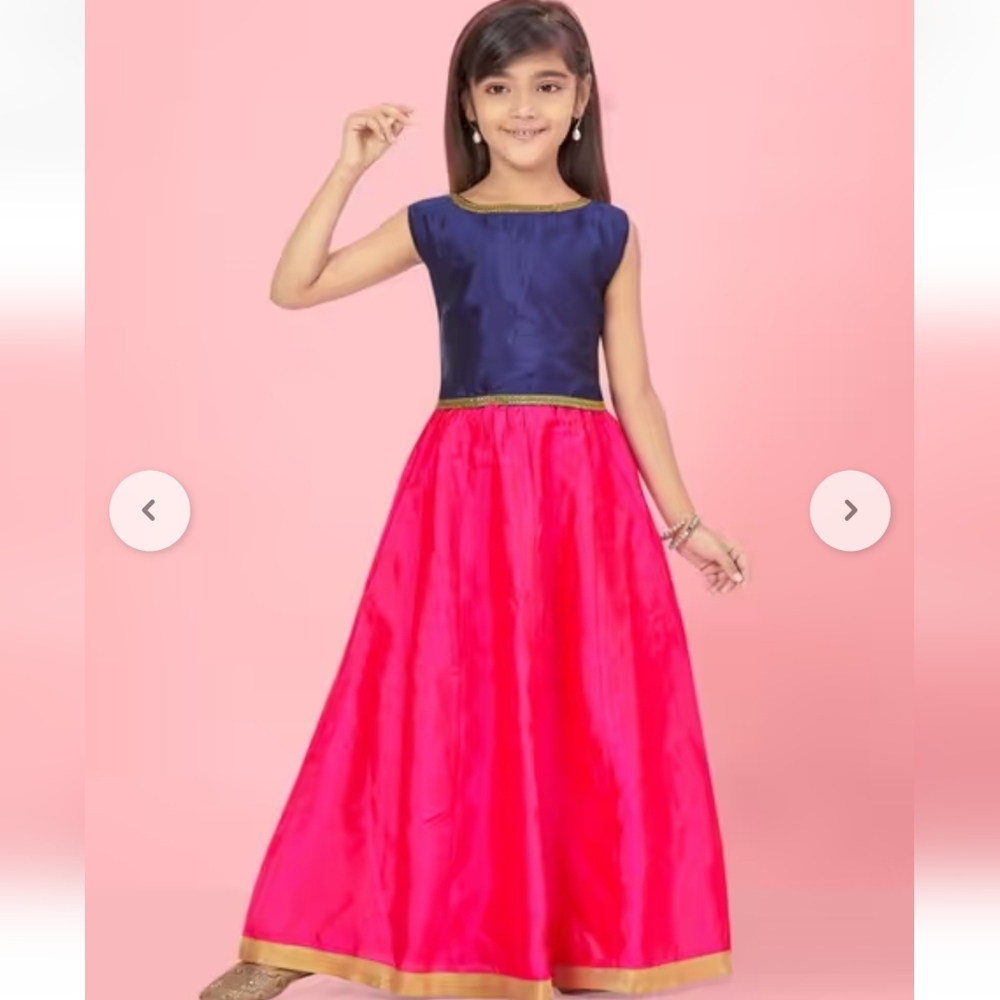 Girls Navy and Pink Indian Party Lehenga Set with Gold Accents Size 7 New